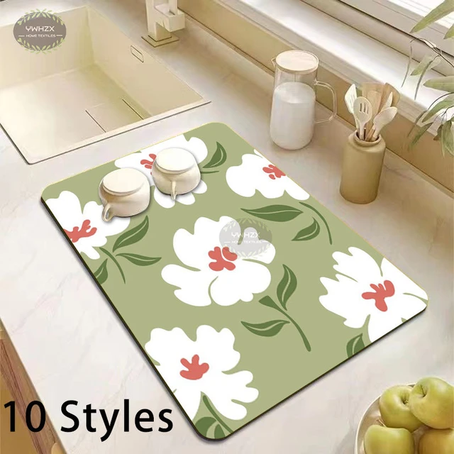 Quick Drying Dish Mat Printed Kitchen Tableware Coffee Draining Pad  Dinnerware Cup Bottle Placemat Super Absorbent Mat Drain Rug - AliExpress
