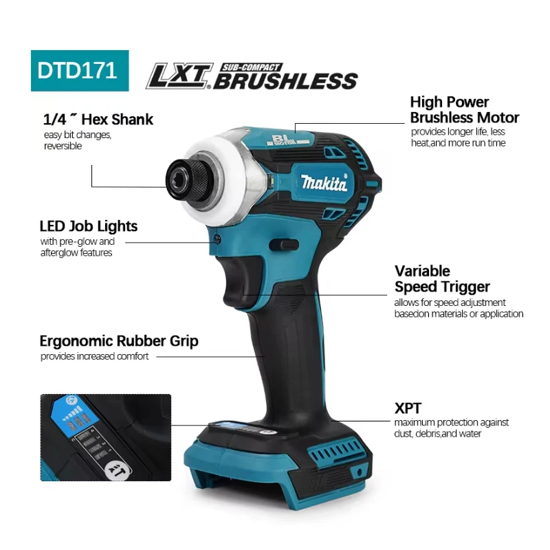 DTD171 Brushless Impact Driver 18V Cordless Power Tools Rechargeable Screwdriver