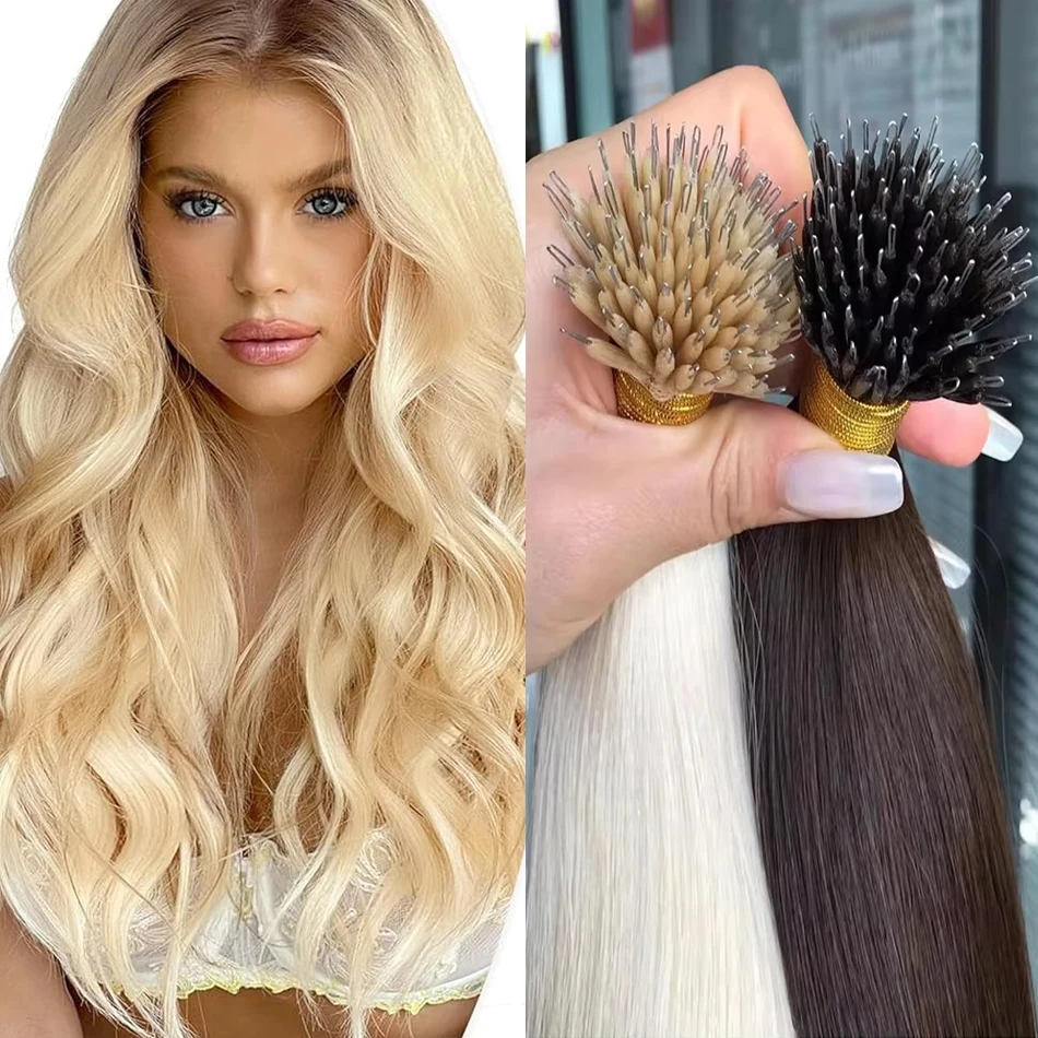 Raw Vietnamese Hair Double Drawn Nano Ring Human Hair Extensions European Russian Nano ring Extensio