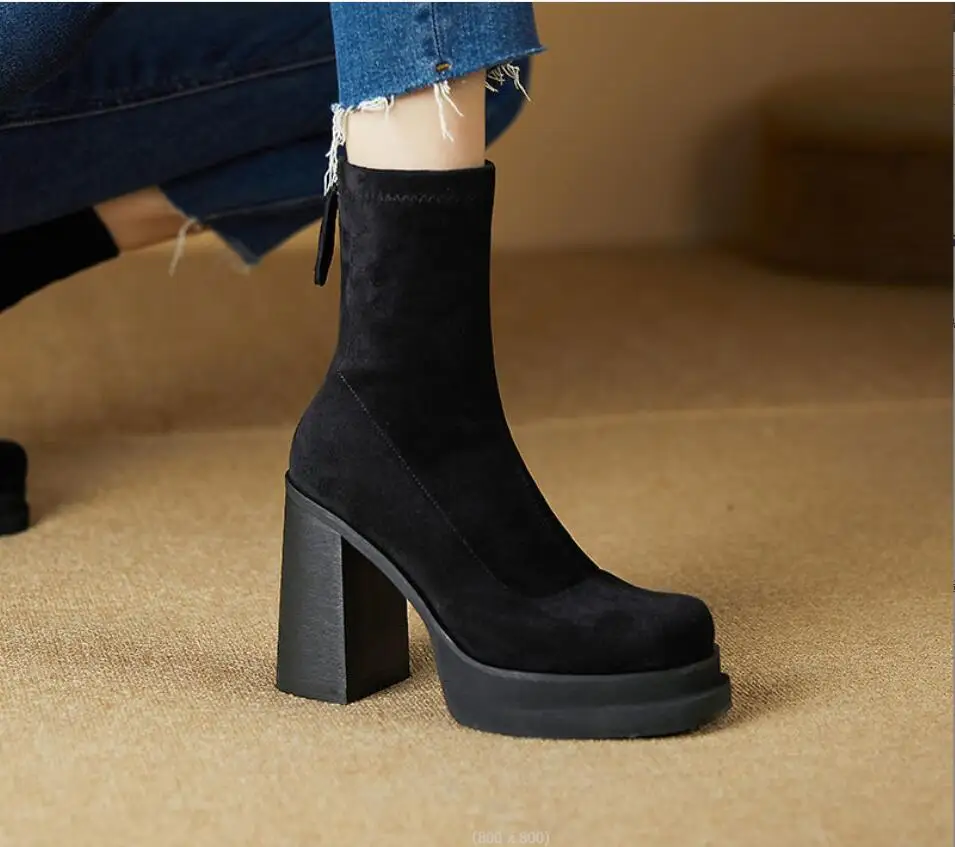 Women Suede shoes Boots Ankle Boots Platform Shoes For Women Heels Winter Boots Black Keep Warm Snow Winter Shoes Female Boots