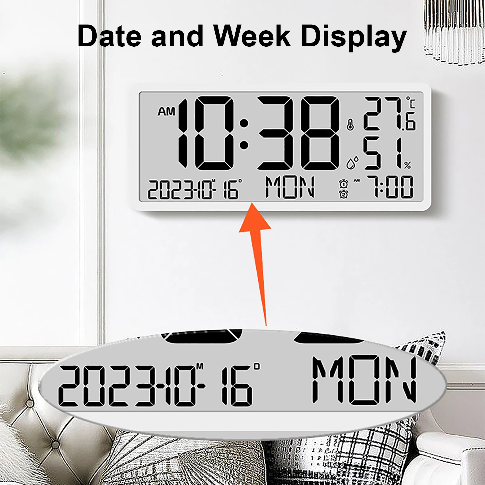 Led Large Screen Digital Wall Clock Temperature Humidity Year Date Time Display Living Room Desktop Electronic Clocks
