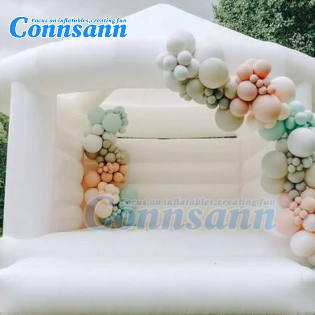

Connsann 13x13ft Boho Bounce House с затенением и ASTM 100% ПВХ надувной белый свадебный батут замок на заказ