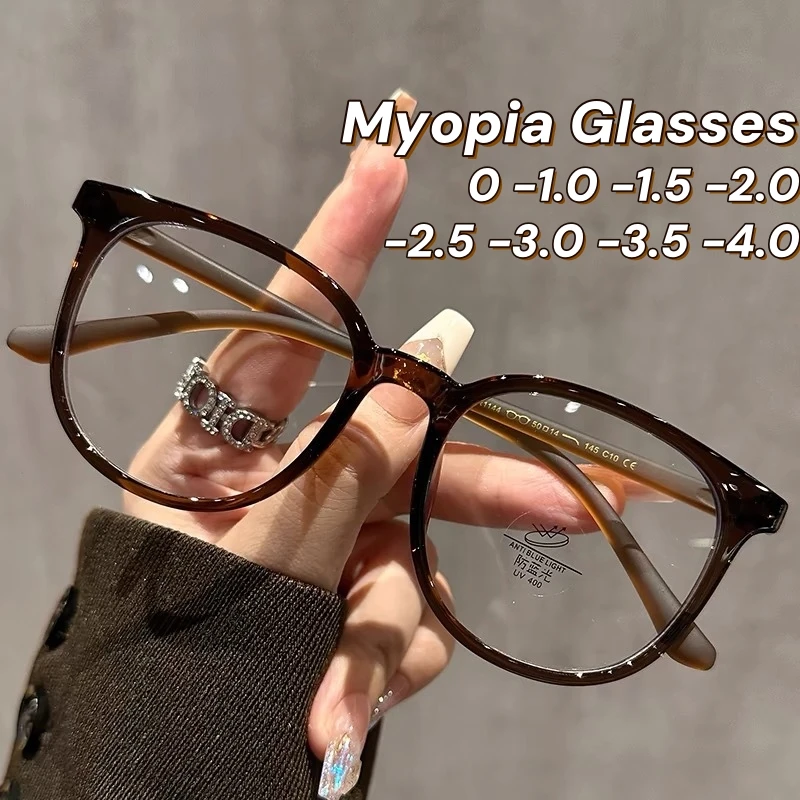 Unisex Runde Myopie Brille Ultraleicht Frauen Kurzsichtige Brillen Blau Licht Minus Dioptrien Brillen Retro Klare Linse Gläser
