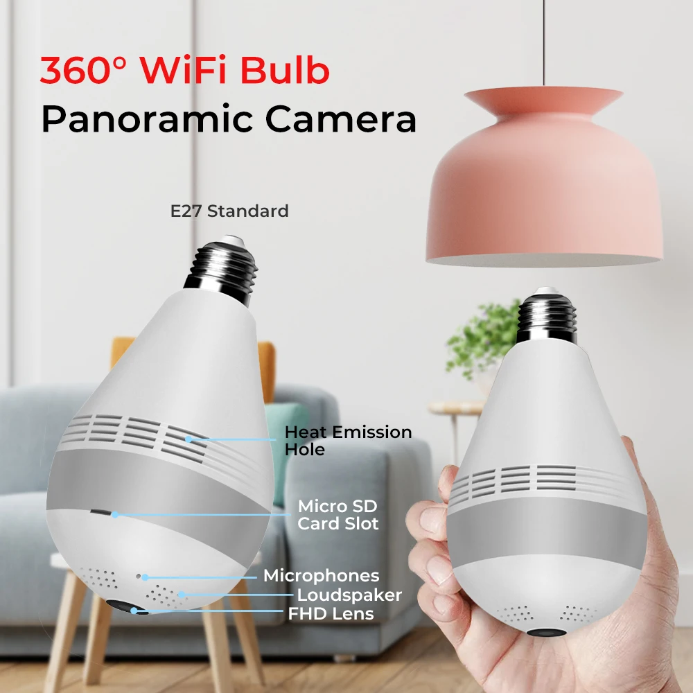 360° Fisheye Panoramic Bulb Wifi Camera wireless 1080p 2mp hd home security camera ip lighting night vision two audio lamp cameras Motion Detection 14 Saeae62fc75ac436baf049b956c757256H