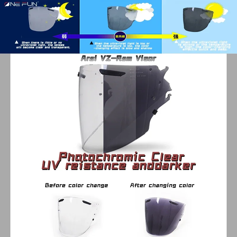 VZ RAM Photochromic Helmet Visor Black/Rainbow/Silver Shield Compatible with Arai VZ-RAM RAM-X SZ-R VAS-Z 3/4 Pinlock Lens Mask 5