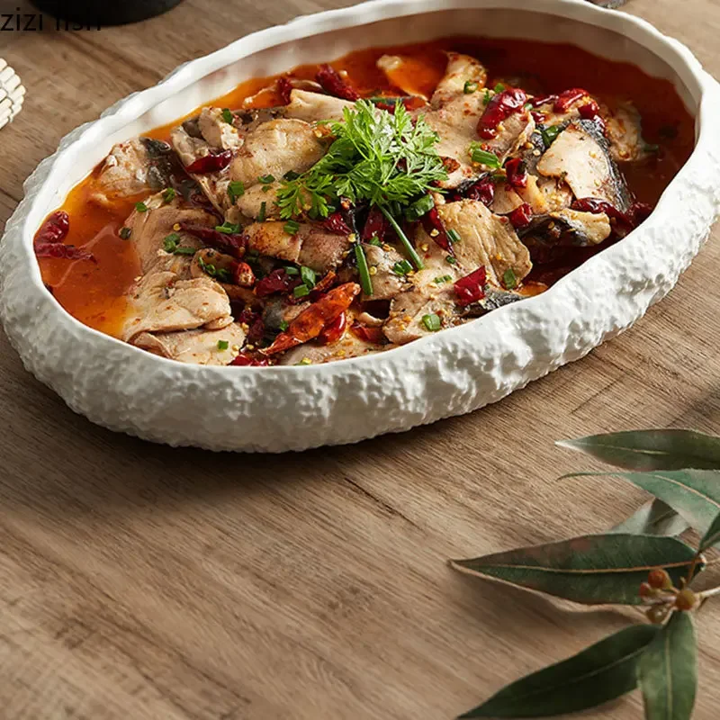 الحجر منقوشة السيراميك الطعام لوحة طبق رئيسي لوحة...