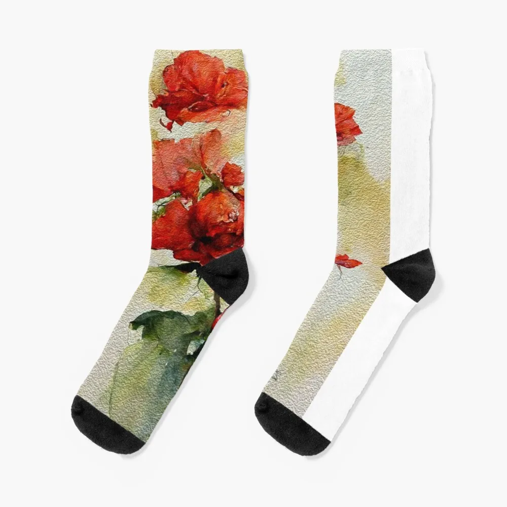 Red Roses Floral Painting Original Red Roses Flowers Watercolor Painting Socks Warm Socks Winter Woman little helicopter socks luxe floral woman socks men s