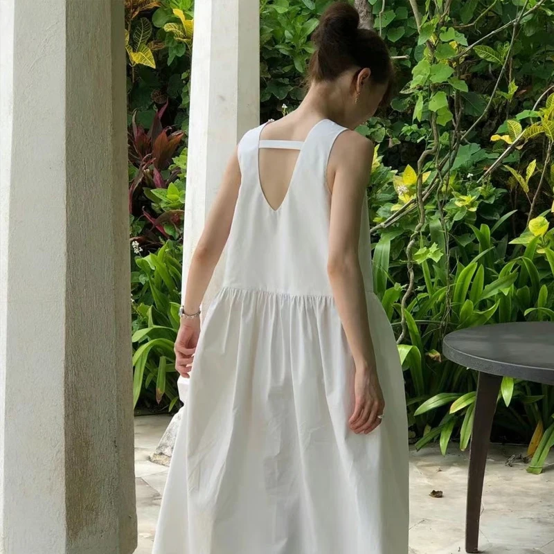 우아한 화이트 드레스 여성을위한 여름 v 넥 백 레스 민소매 바디 수트 Hollow Out Heart Machine Design 