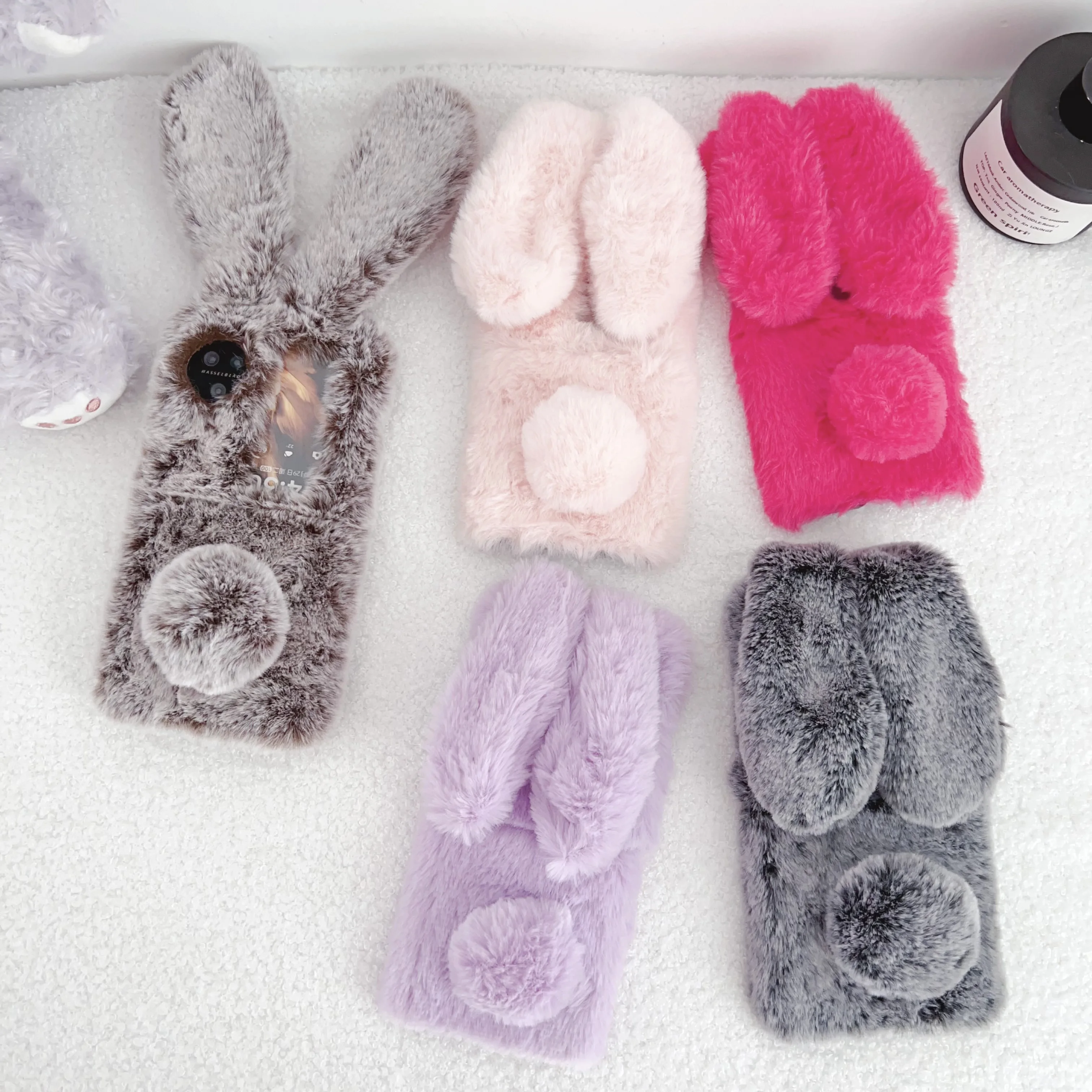Big Ear Rabbit Flanella Peluche Winter Warm Soft Gel Custodia Antiurto Per Telefono Per Oppo Find N3 / N2 Flip Back Cover