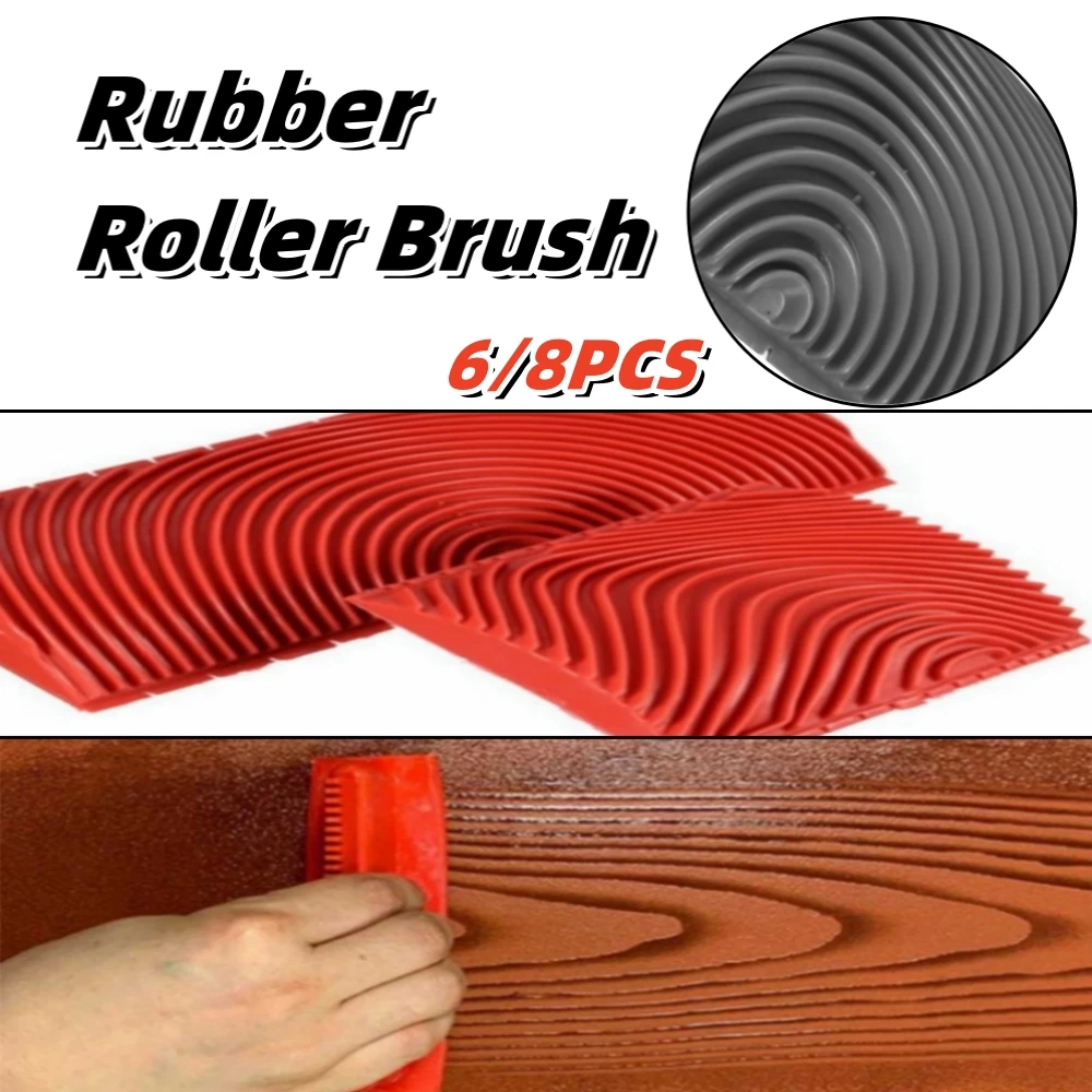Paint Brush 6/8Pcs Rubber Wood Graining Embossing Roller Brush Imitation Wood Grain Wall Art Decoration Paint Brush DIY Creation Appliance