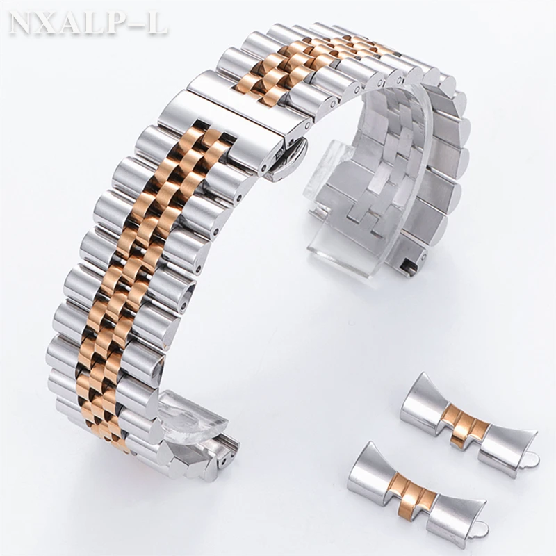 Premium Curved End Stainless Steel Watch Band with Butterfly Buckle
