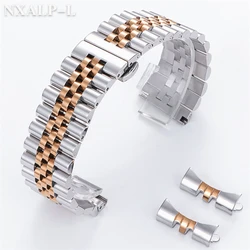 Premium Curved End Stainless Steel Watch Band with Butterfly Buckle - 22mm (Silver - ReseGold)