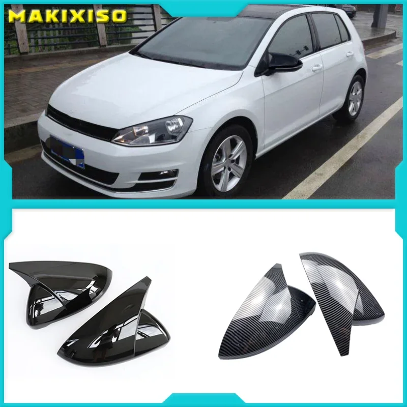 2 Pezzi Per Vw Golf Mk7 7.5 Gti 7 7R Mirror Covers Caps Specchietto Retrovisore Cover Carbon Look Bright Black Matte Chrome Cover