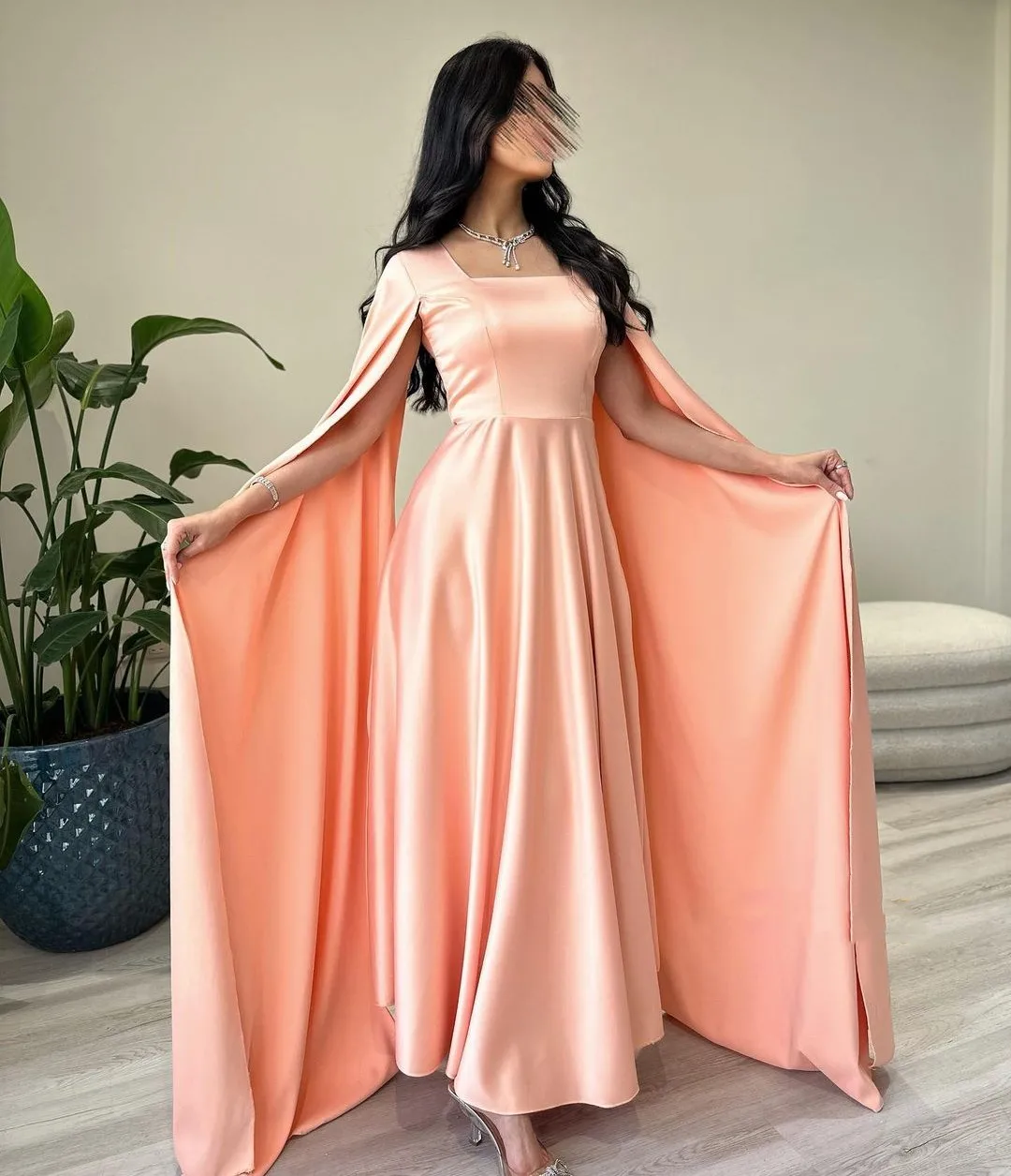 

Koendye Long A Line Prom Dresses Flutter Sleeves Square Neck Birthday Party Graduation Gown Zipper Back for Wedding Guests 2024