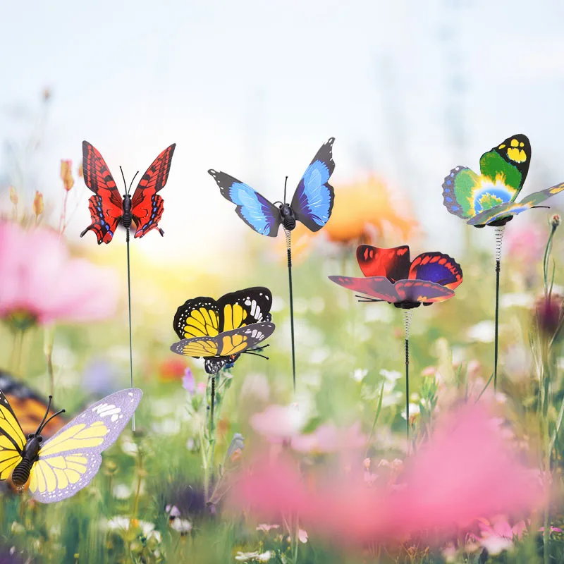 10/20PCS Colourful Garden Butterflies On Sticks Miniature Fairy Garden Decoration Home Flowerpot 3D Simulation butterfly decoration