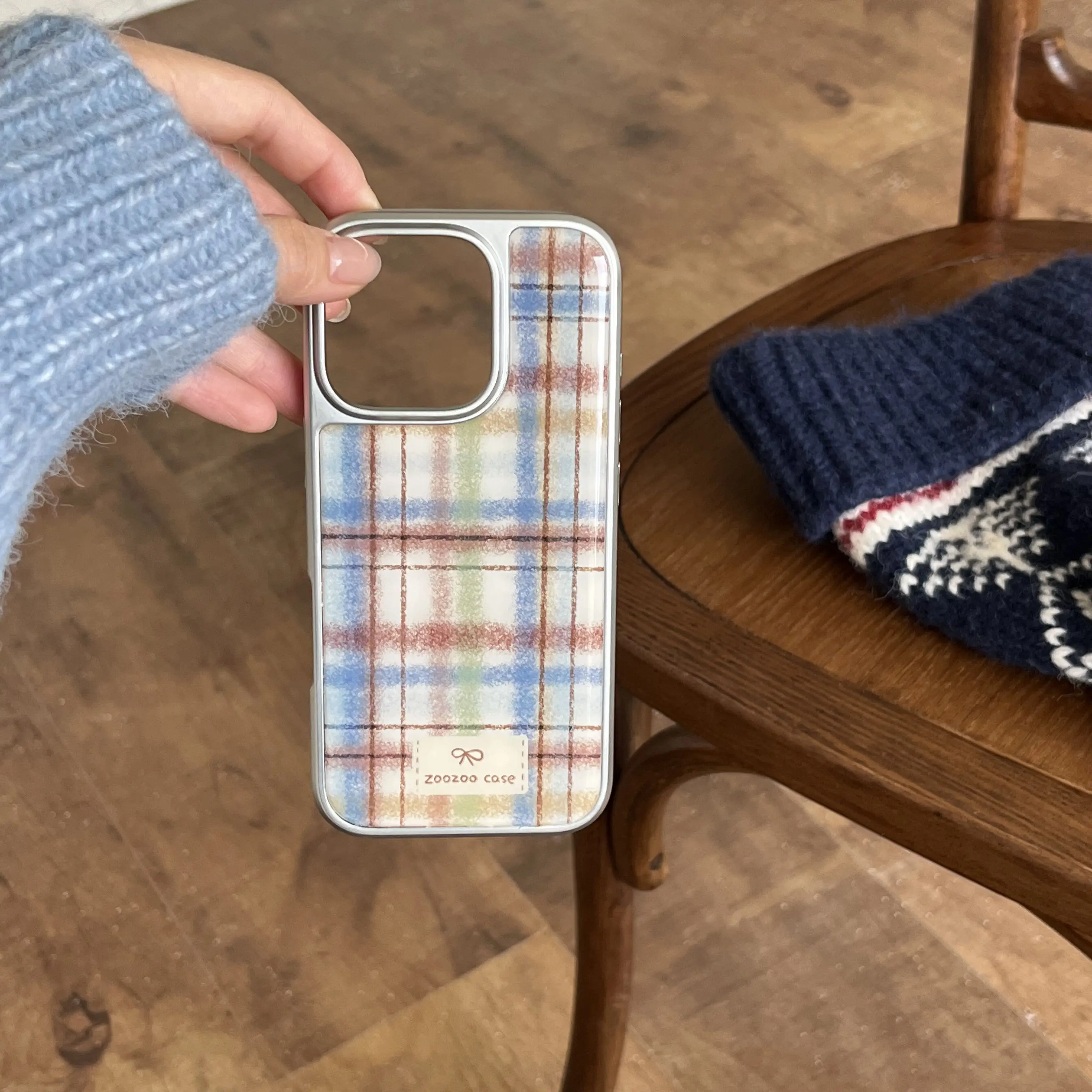 Retro Plaid Plush Silver Edge Protective Phone Case