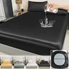 Luxury Waterproof Fitted Bed Sheet With Elastic Band Black Golden White Anti-slip Adjustable Mattress Cover Mattress Protector 1