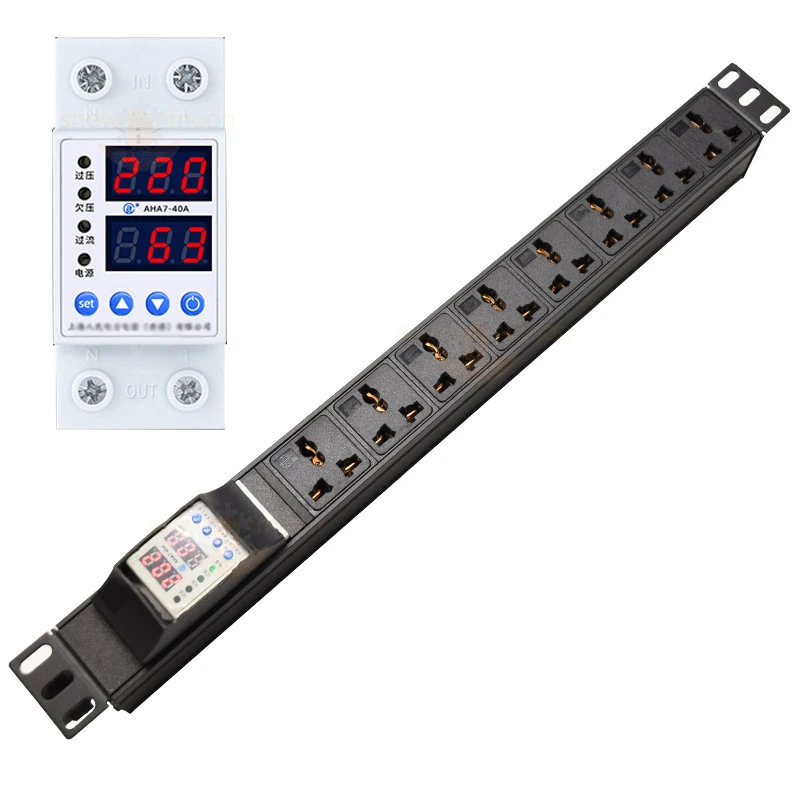

Adjustable Over Current Protection Relay Aluminium Alloy Power Strip 2-8 Ways Universal Outlets for Network Cabinet Mount