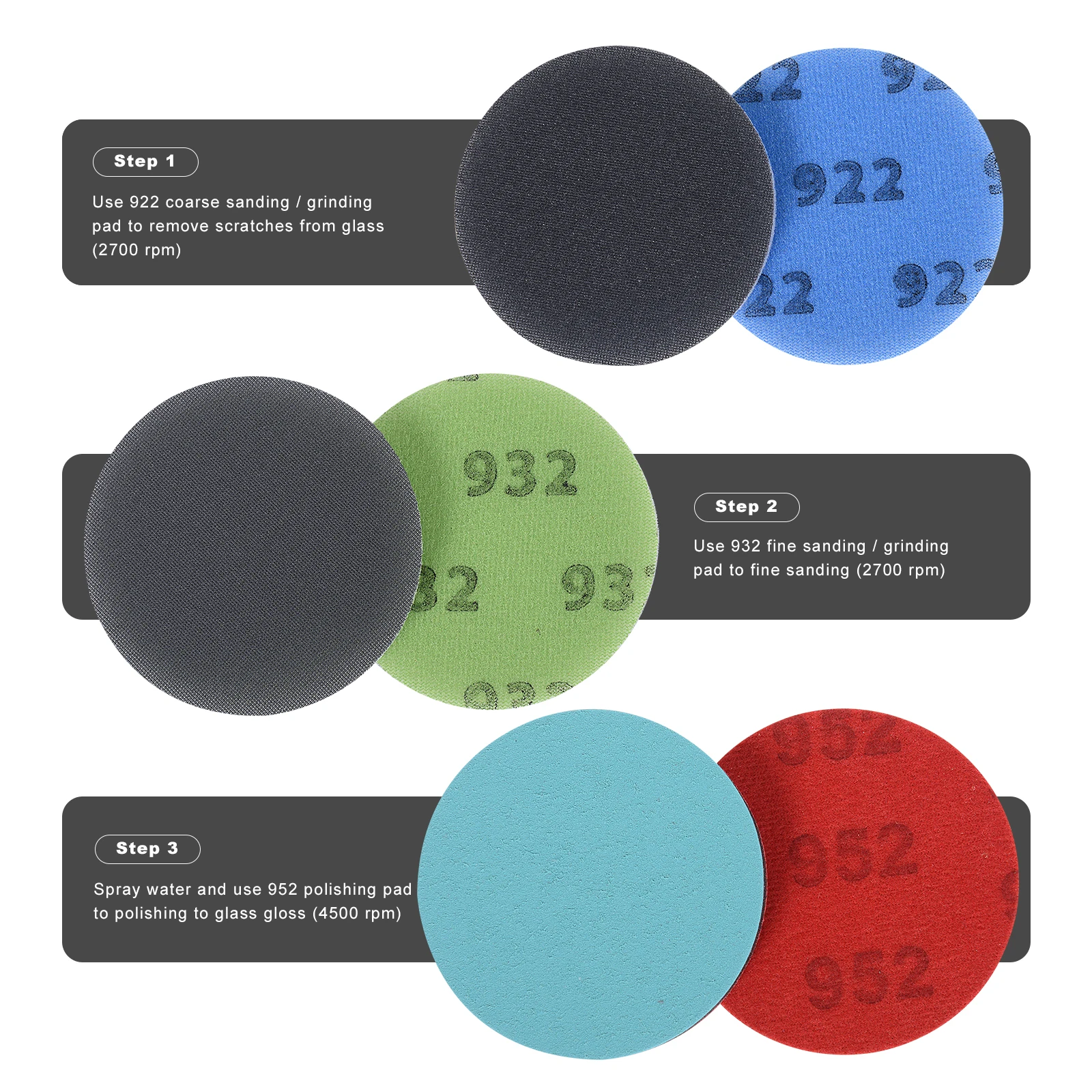 Glass Repair Grinding Polishing Disc Curtain Wall/Tempered/Car Excluding Windshield/Laminated Glass Scratch Removal 3Pcs/Pack sanding disc,grinding disc,grinding wheel,wool felt polishing pad