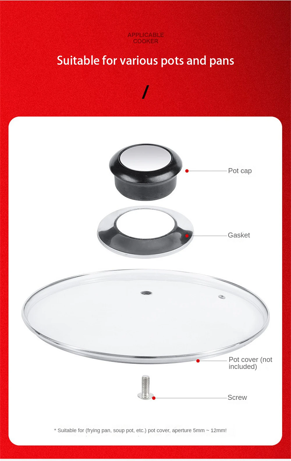 Description Picture 4 of itemReplacement Lifting Handle Universal Pot Lid Holding Handle Glass Lib Cover Knob For Kitchen Cookware Handgrip