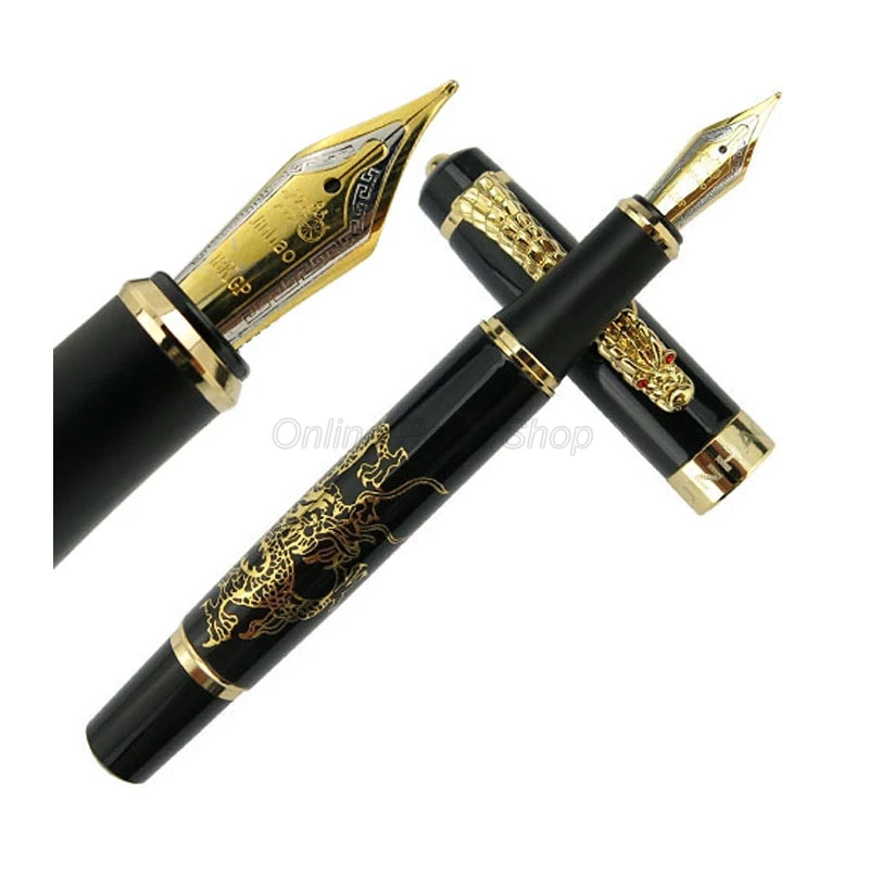 Jinhao Ancient Black Descendants Of The Dragon 0.7mm Medium Nib Fountain Pen Gold TrimProfessional Office Stationery