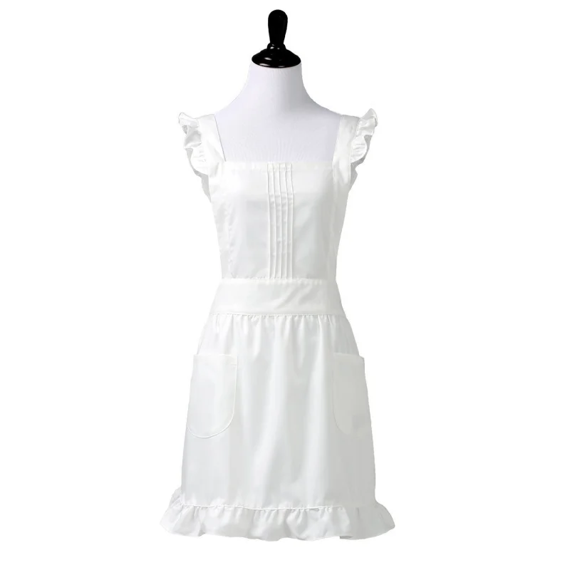 

Womens Girls Ruffles Outline Retro White Apron Adjustable Victorian Bib Maid Cosplay Kitchen Cake Baking Cooking Cleaning