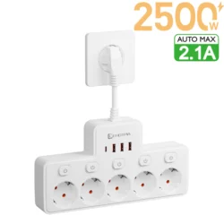 European Standard Wall - Mounted Power Strip with Independent Switches and USB - C Charging Ports (EU White)