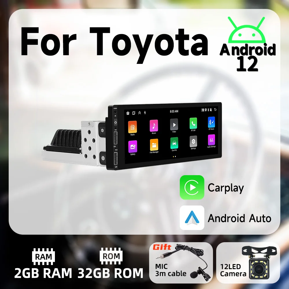

Автомагнитола для Toyota, мультимедийный стереопроигрыватель на Android с экраном 6,9 дюйма и GPS-навигацией, Wi-Fi, Типоразмер 1DIN