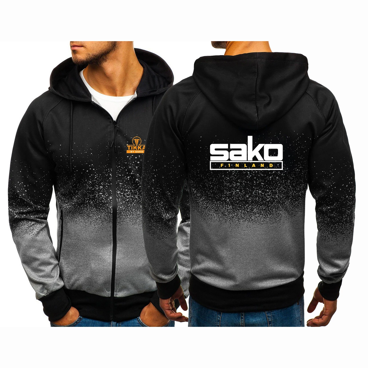 Men's Long Sleeves Zipper Hoodie Casual Gradient Color Sweatshirt