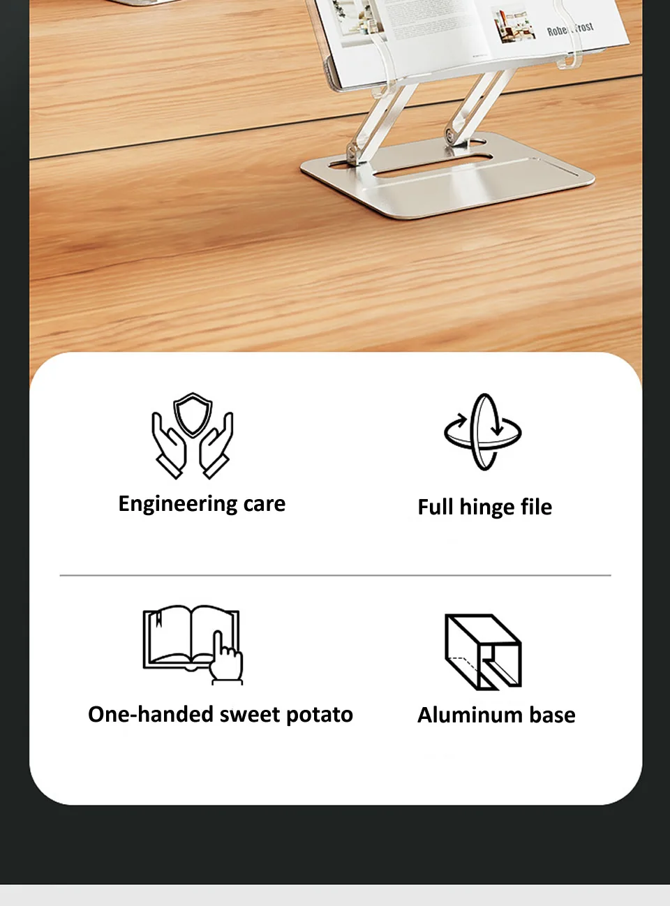 Support De Lecture Réglable 360° En Alliage D'Aluminium - Multifonction Pour Bureau Et Étudiants
