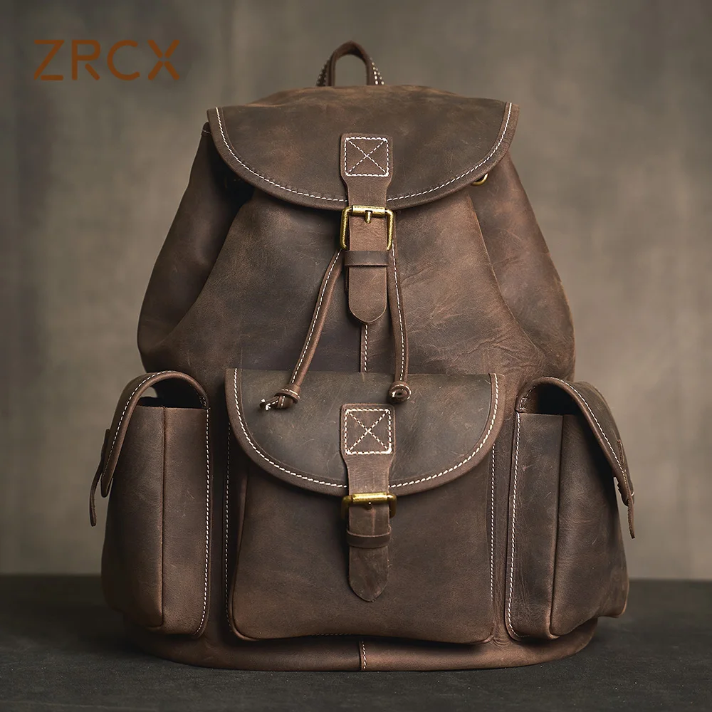 Vintage Backpack For Men Genuine Leather Fashion Bag Casual Outdoor Backpack High Quality Laptop Trend Travel Bag