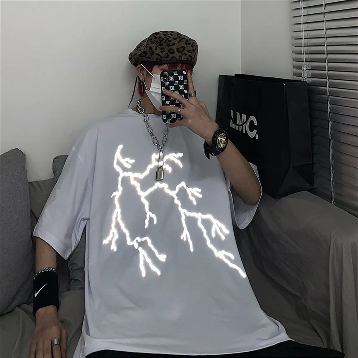 ZAFUL Y2K Aesthetic Streetwear Luminous Reflective Cartoon Printed Funny T- shirt In BLACK