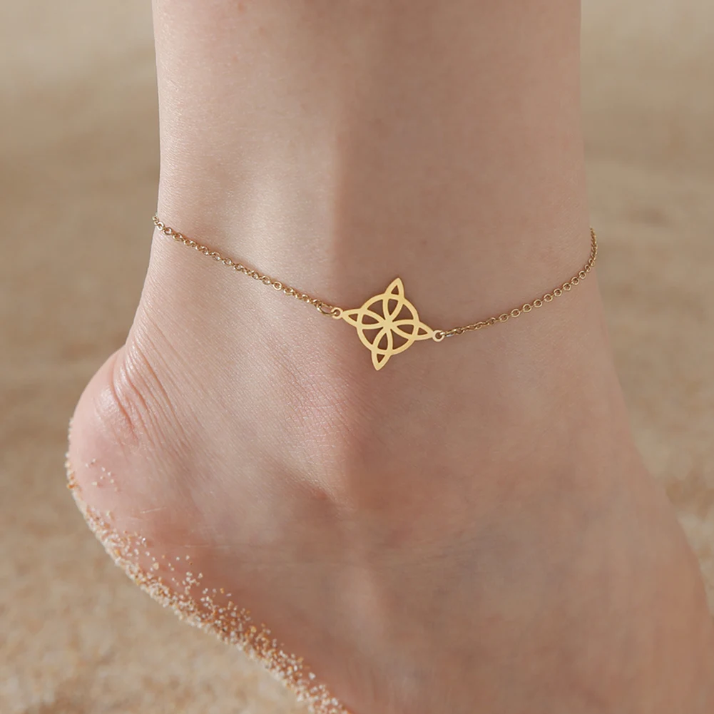 Lucktune Witchcraft Witch Knot silver anklet bracelet ankle chains beads anklet fashion accessories Pendant Anklets for Women Stainless Steel Anklet Summer Accessories Beach Jewelry