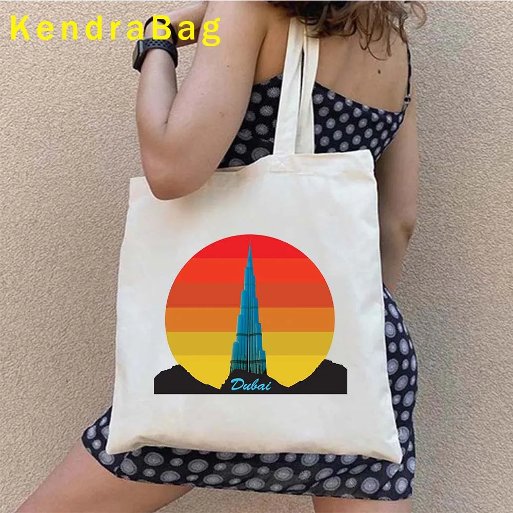 Ladies Handbag Aesthetic Coat of Arms UAE Burj Khalifa Dubai United Arab Emirates TOUR Letter Travel Skyline Heart Map Tote Bag Shopper Handbag ladies handbag,canvas bag