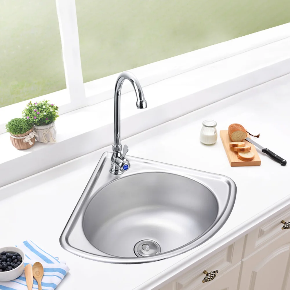 

Stainless Steel Kitchen Corner Sink Single Wall-mounted Triangle Wash Basin Thick Corner Small Sink with Strainer Pipe