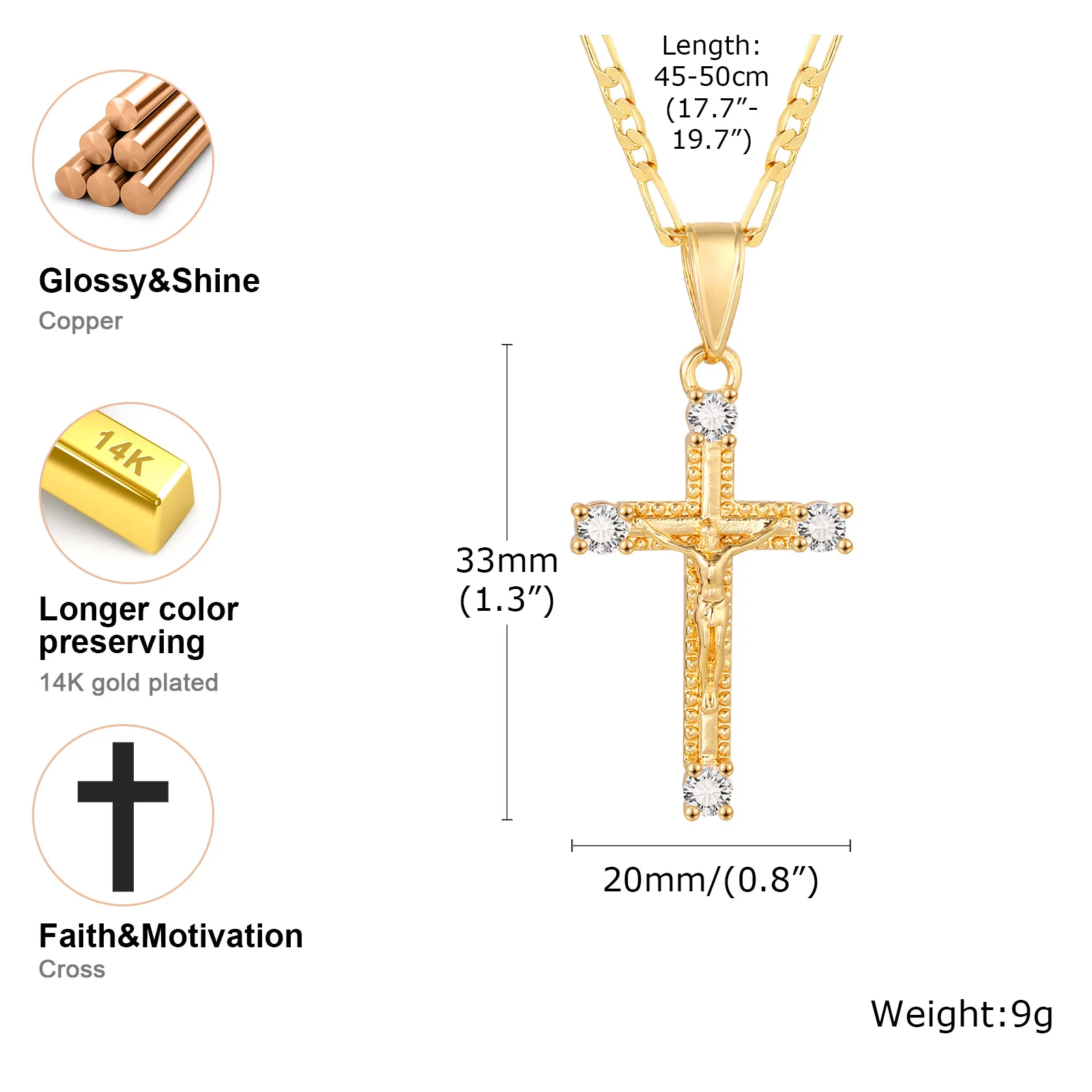 Collana con ciondolo a forma di croce in oro 14K