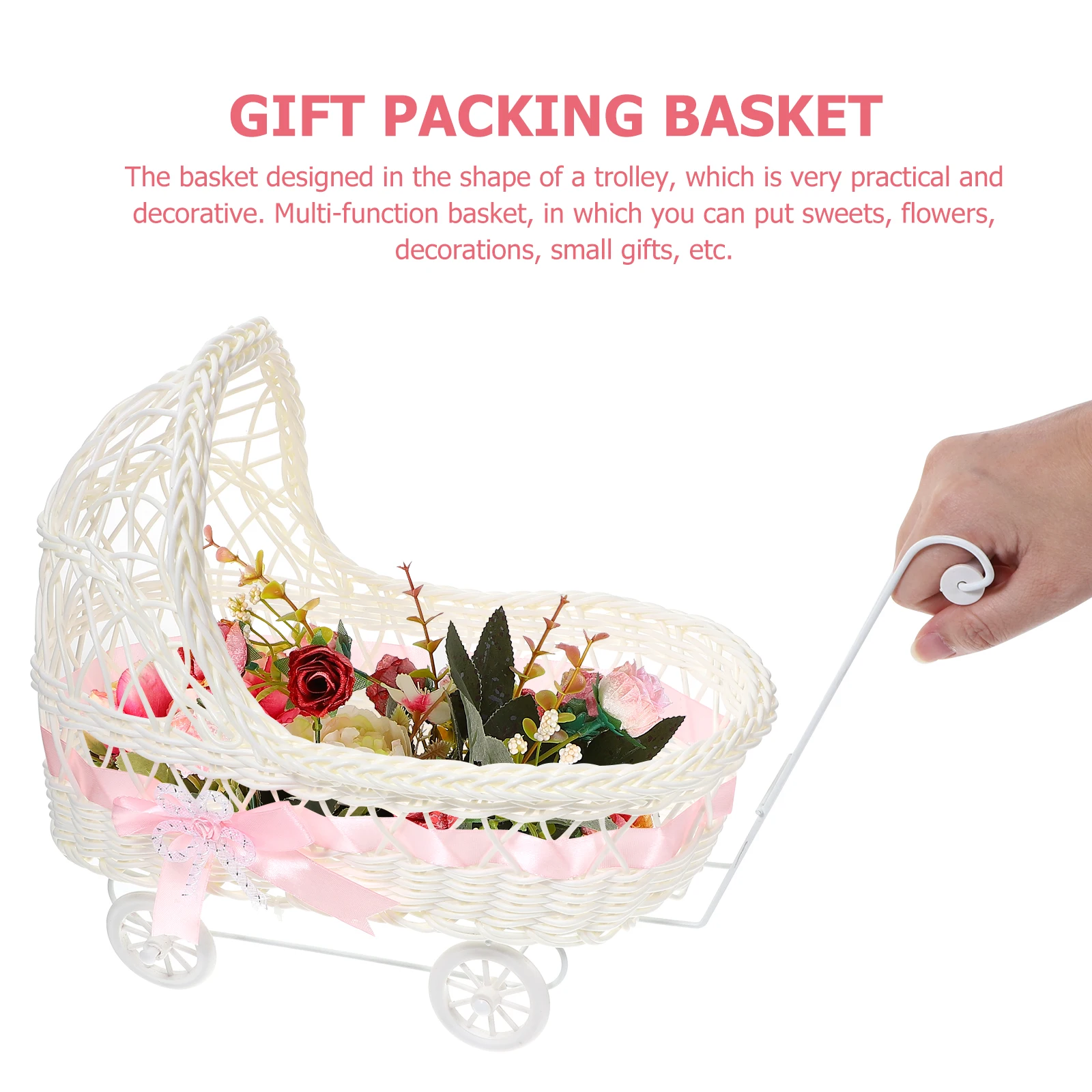 Basket Baby Pram Decorations Unisex Baby Shower Pram Basket Wicker