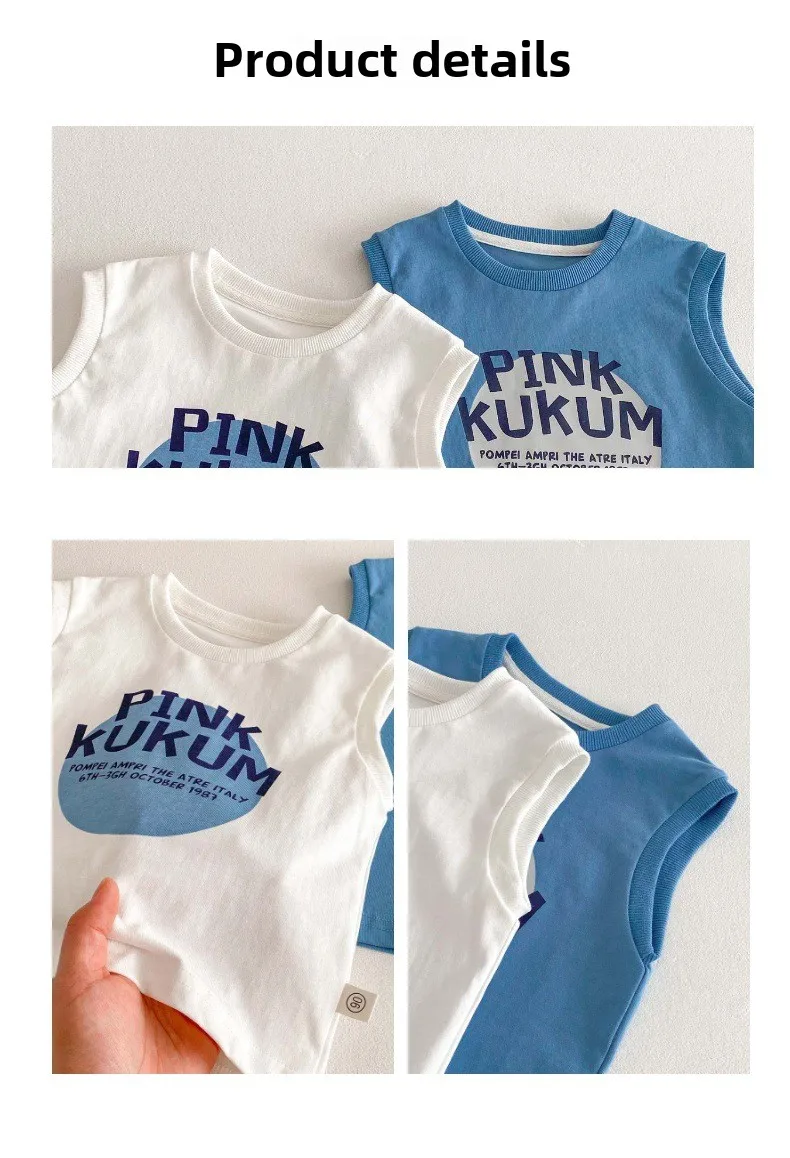 Description Picture 5 of itemBoys' Summer Korean Tank Top 2025 Children's Sleeveless T-shirt Handsome Letter Solid Color Top Versatile