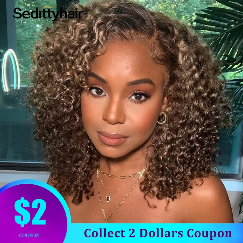 

Brazilian Highlight Curly Bob Wig Deep Wave Lace Front Human Hair Wigs Remy 13x4 Highlight Ombre Color Lace Wig 180% Black Women