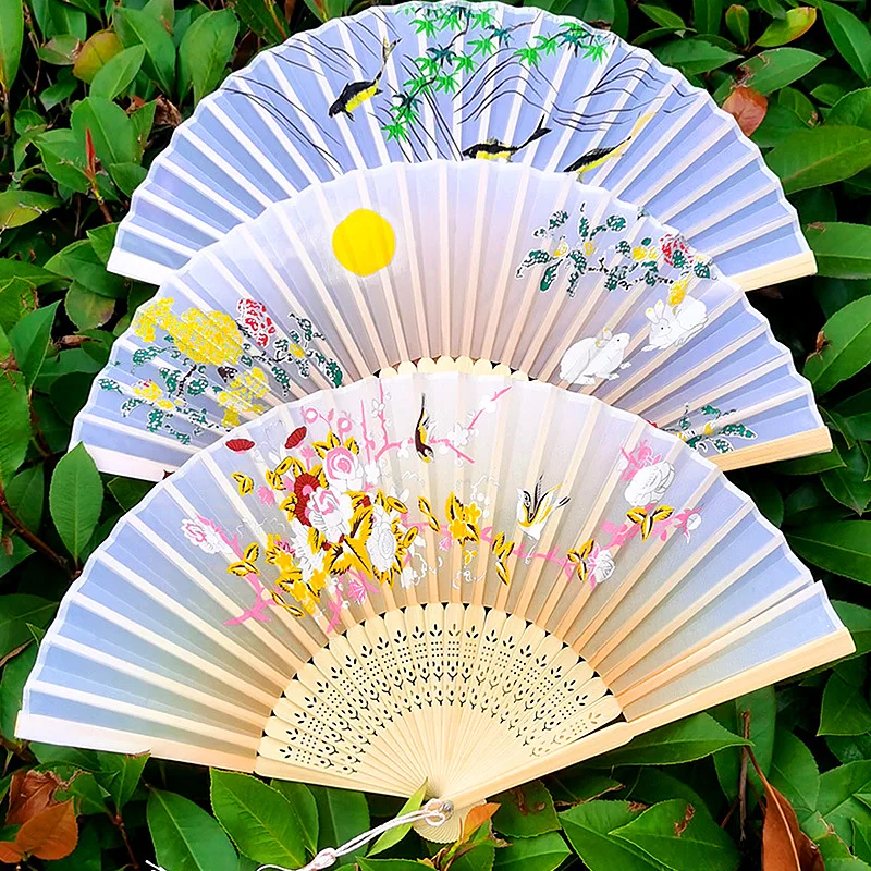 

Vintage Style Silk Chinese Folding Fan Japanese Pattern Art Craft Gift Home Decoration Ornaments Party Dance Hand Fan Gift