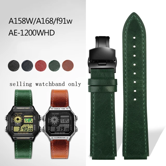 18mm Leather Watch Band For Casio AE1200 AE1300 A158 A159 A168 Water-proof  Vintage Strap For