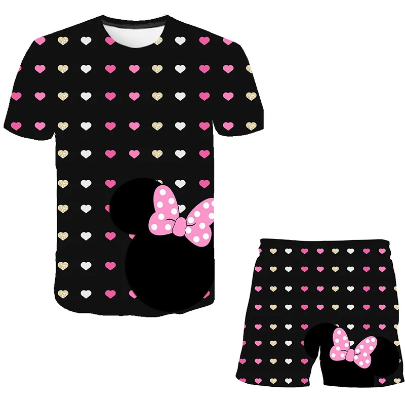 

Disney Minnie Mouse Girls Short Sleeve Sets Baby Clothing Summer Kids T-Shirt Shorts 2PCS Outfits Casual Holiday Clothing