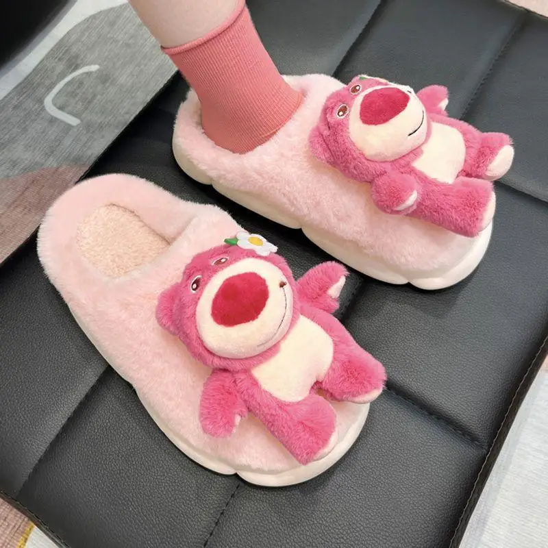 

Miniso Lotso Kawaii Cotton Slippers Cartoon Fashion Autumn Winter Thick Sole Keep Warm Embroidery Women's Indoor Home Shoes Gift