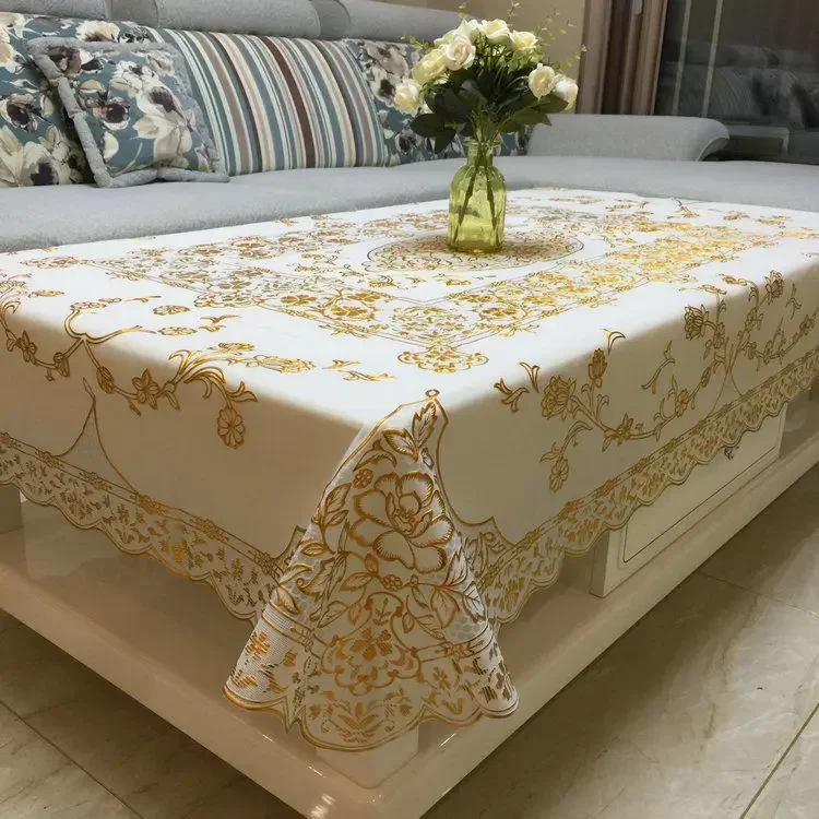 

Gilded Table Cloth PVC Coffee Table Mat Waterproof, Scald and Oil Resistant Golden Flowers Style Minimalist Plastic Tablecloth