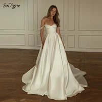SoDigne Simple Satin A-line Wedding Dresses Sweetheart Sleeveless Off Shoulder Bridal Dress Long Bride Gown vestidos de novia 1