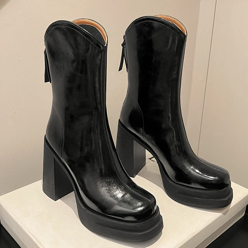 

Женские ботильоны на платформе, повседневные ботинки на толстом высоком каблуке, размеры 34-40, Осень-зима 2024