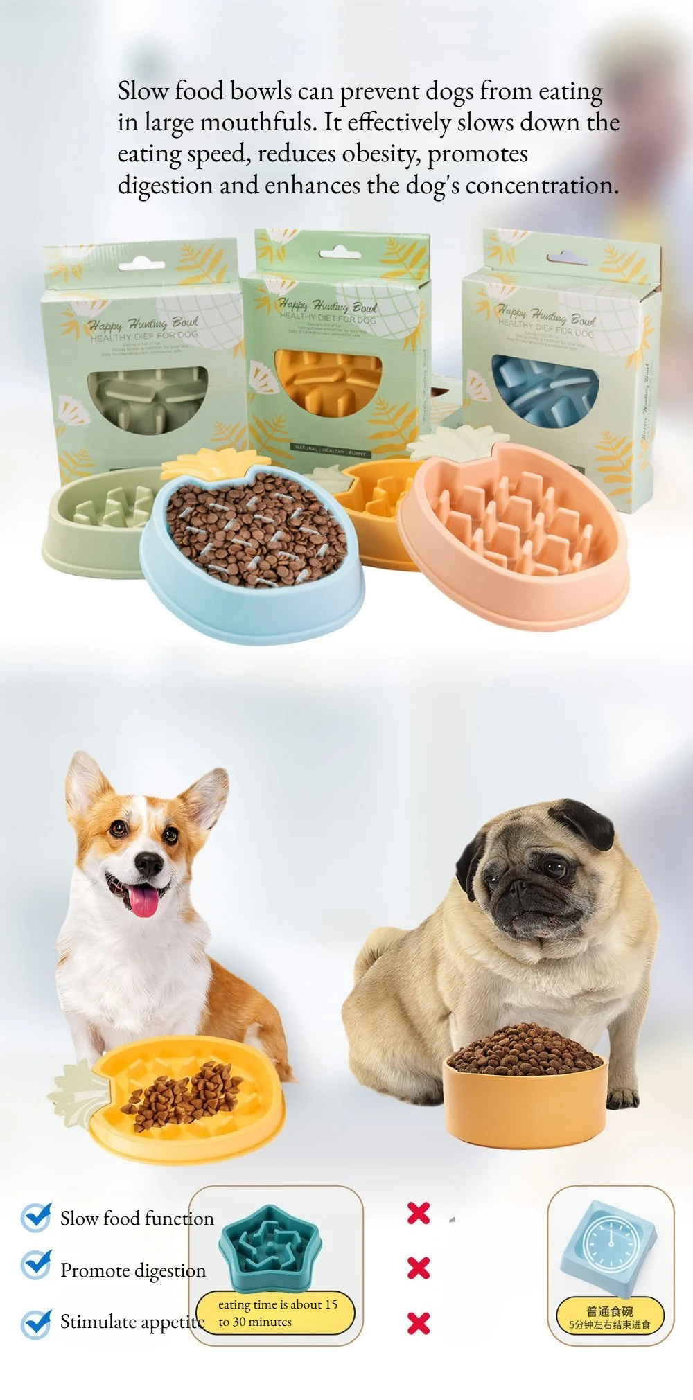 Gamelle anti-glouton en plastique avec un design unique en forme de labyrinthe pour empêcher les chiens de manger trop vite.