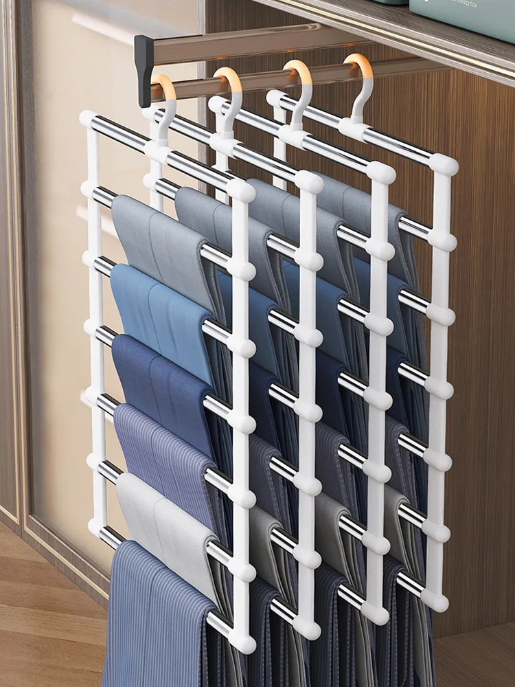 

2Pcs No Crease Pants Rack 4/6/8 Layers Storage Wardrobe Trouser Necktie Rack Storage Aluminium Organizer for Towel Sheet Folding