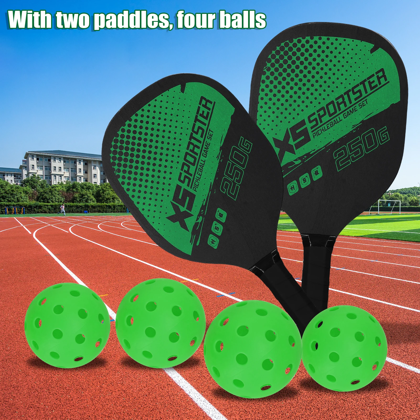 Pickleball Rackets Set Pickleball Paddle Set of 2 Rackets and 4 Pickleballs Balls Racquet with Balls Sports Accessory