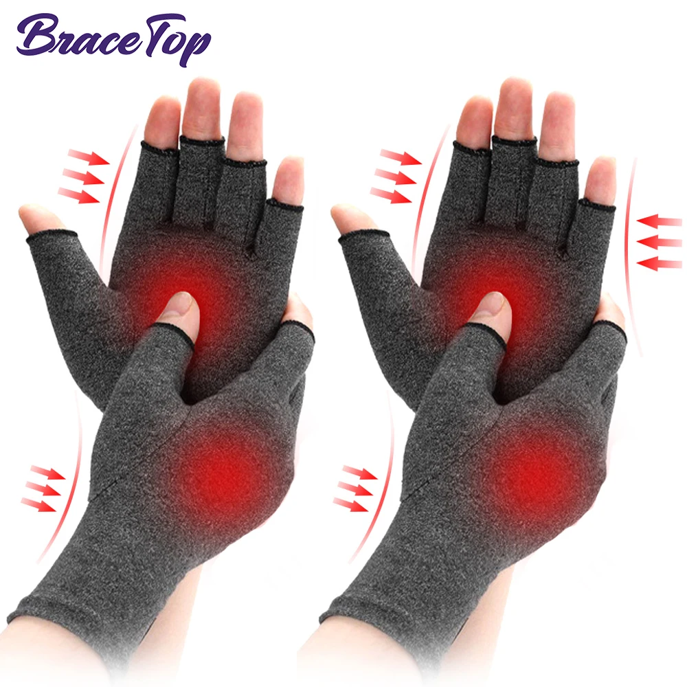 

2 Pairs Arthritis Compression Gloves Relieve Pain From Rheumatoid, RSI,Carpal Tunnel, Hand Gloves Fingerless for Computer Typing